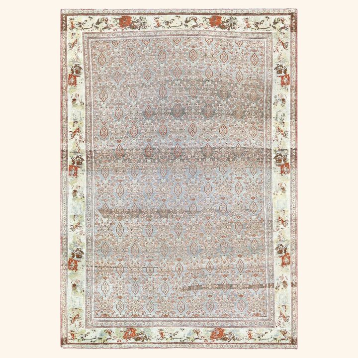 Blue Vintage Antique Traditional Senne Wool Rug - 4'5" x 6'3"