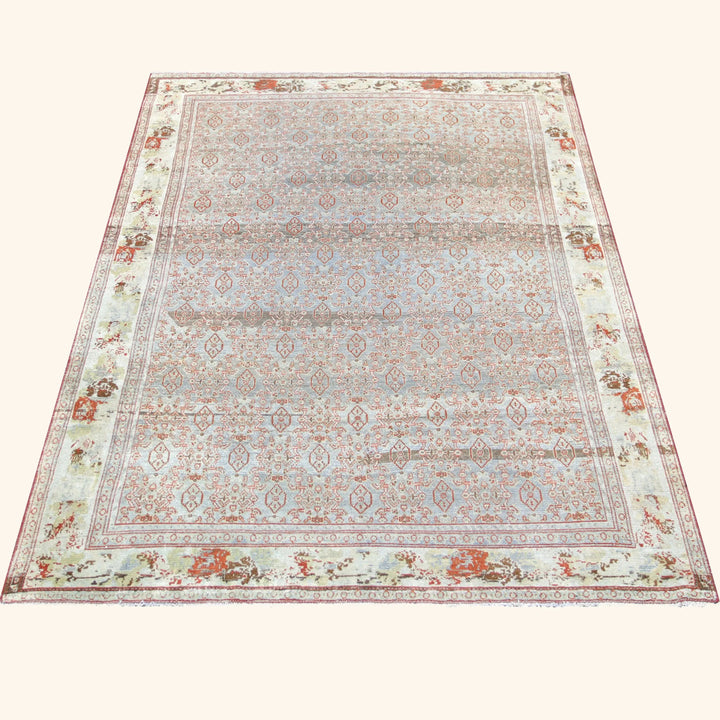 Blue Vintage Antique Traditional Senne Wool Rug - 4'5" x 6'3"