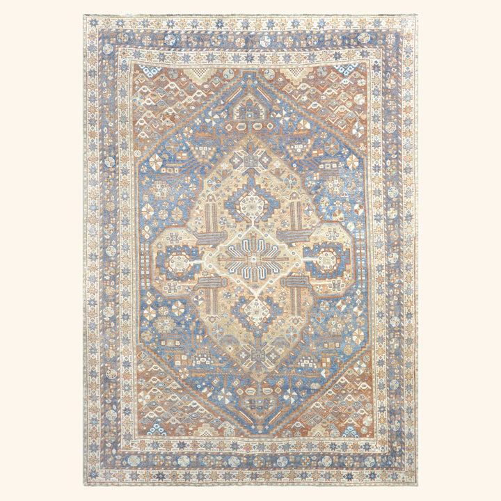Natural Vintage Antique Traditional Shiraz Wool Rug - 7' x 9'11"