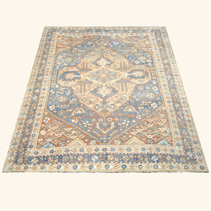 Natural Vintage Antique Traditional Shiraz Wool Rug - 7' x 9'11"