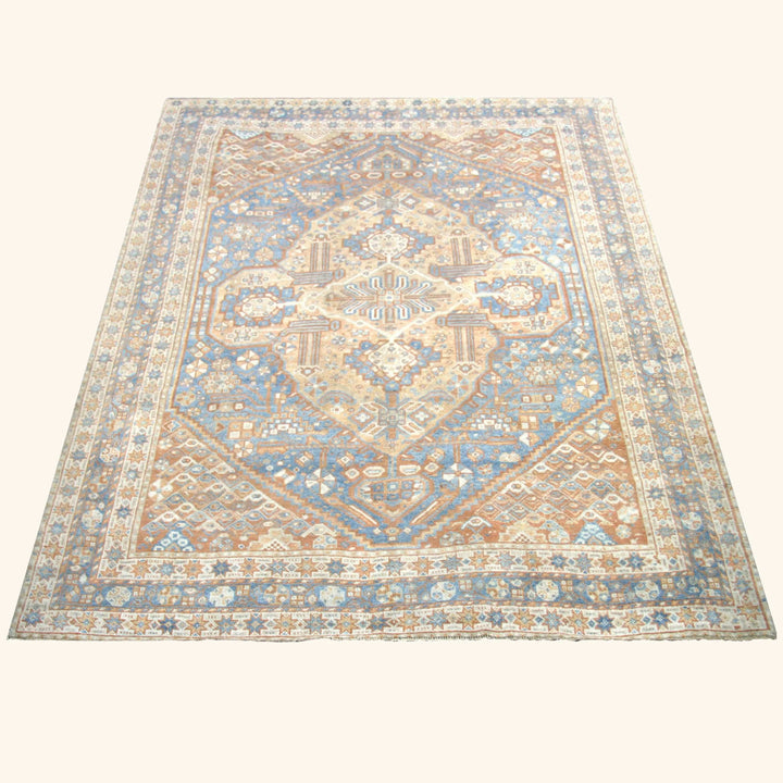 Natural Vintage Antique Traditional Shiraz Wool Rug - 7' x 9'11"