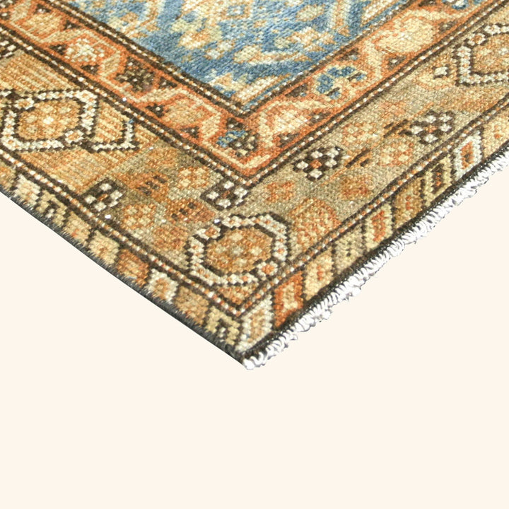 Blue Vintage Antique Traditional Melayer Wool Runner - 3' x 13'3"