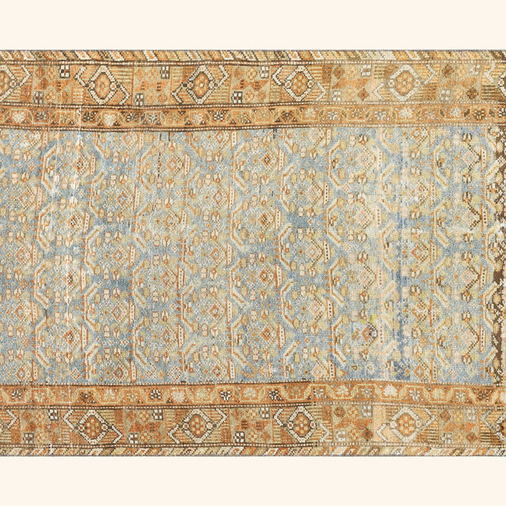 Blue Vintage Antique Traditional Melayer Wool Runner - 3' x 13'3"