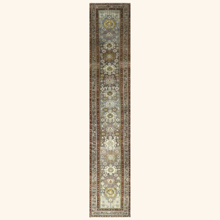 Vintage Antique Traditional Baktiari Wool Runner - 3'2" x 16'2"