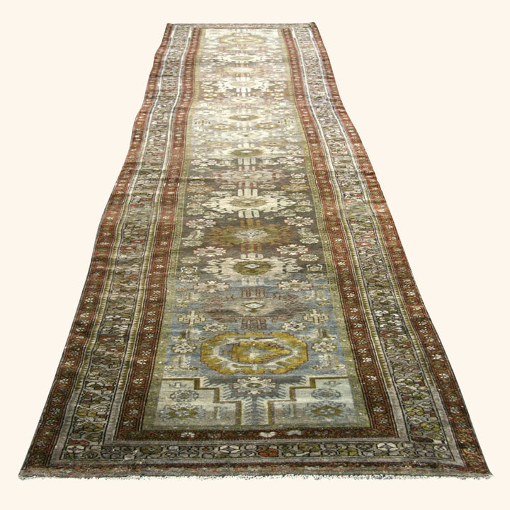 Vintage Antique Traditional Baktiari Wool Runner - 3'2" x 16'2"