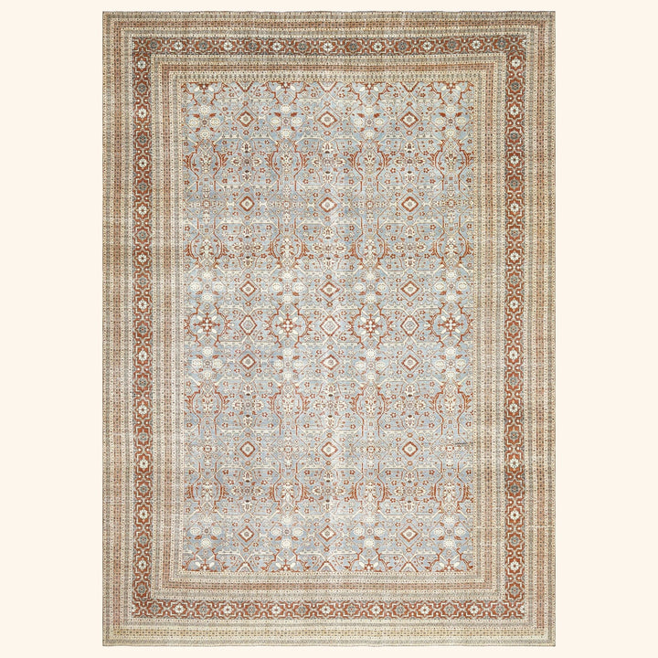Blue Vintage Antique Traditional Tabriz Wool Rug - 9'3" x 12'11"
