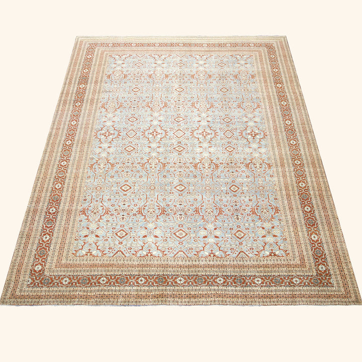 Blue Vintage Antique Traditional Tabriz Wool Rug - 9'3" x 12'11"