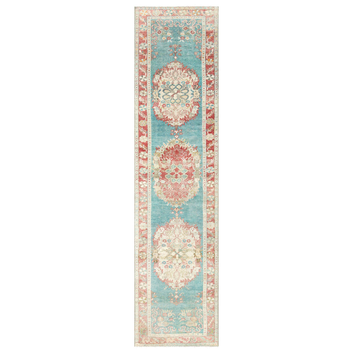 Blue Vintage Antique Traditional Oushak Wool Runner - 2'7" x 10'6"
