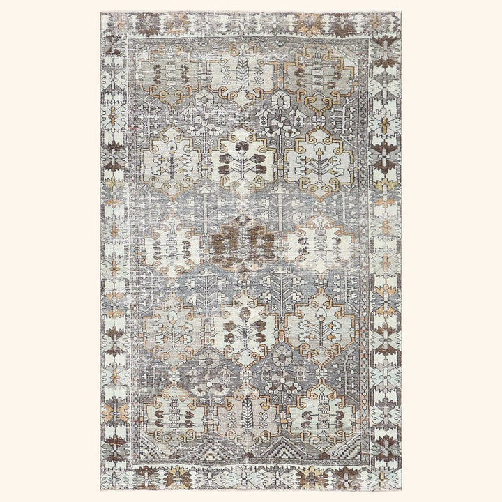 Taupe Vintage Antique Traditional Melayer Wool Rug - 4'2" x 6'7"