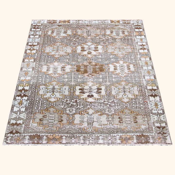 Taupe Vintage Antique Traditional Melayer Wool Rug - 4'2" x 6'7"