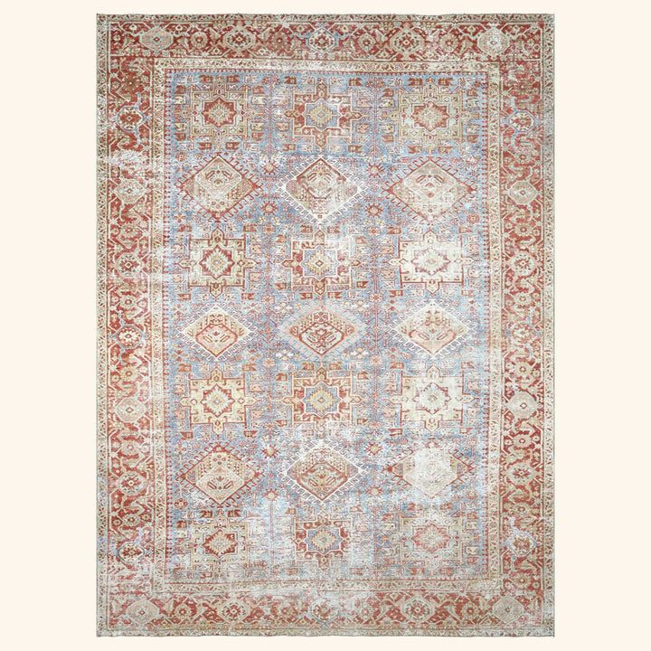 Light Blue Vintage Antique Traditional Heriz Wool Rug - 8'4" x 11'3"