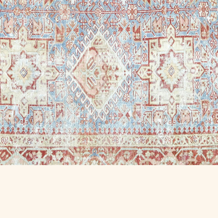 Light Blue Vintage Antique Traditional Heriz Wool Rug - 8'4" x 11'3"