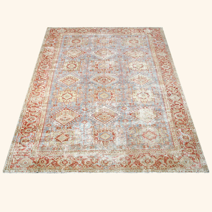 Light Blue Vintage Antique Traditional Heriz Wool Rug - 8'4" x 11'3"