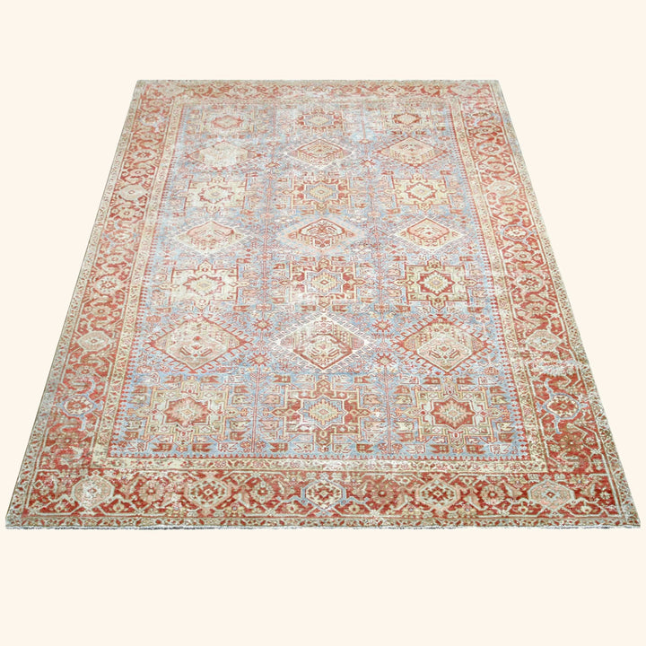 Light Blue Vintage Antique Traditional Heriz Wool Rug - 8'4" x 11'3"