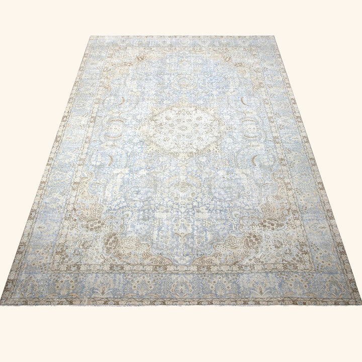Green Vintage Antique Traditional Tabriz Wool Rug - 10'6" x 16'