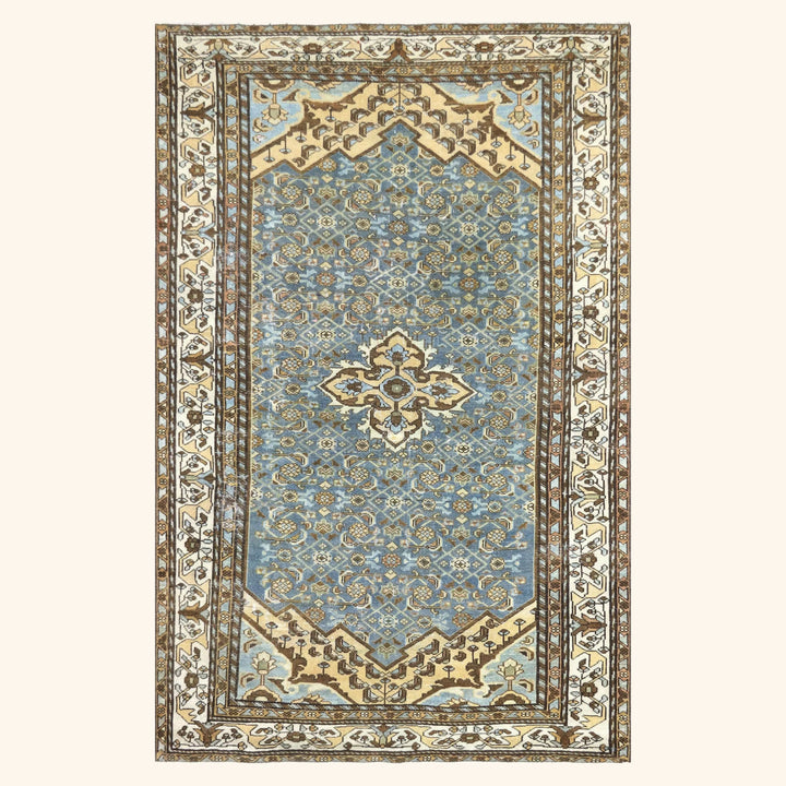 Blue Vintage Antique Traditional Melayer Wool Rug - 4'4" x 6'9"