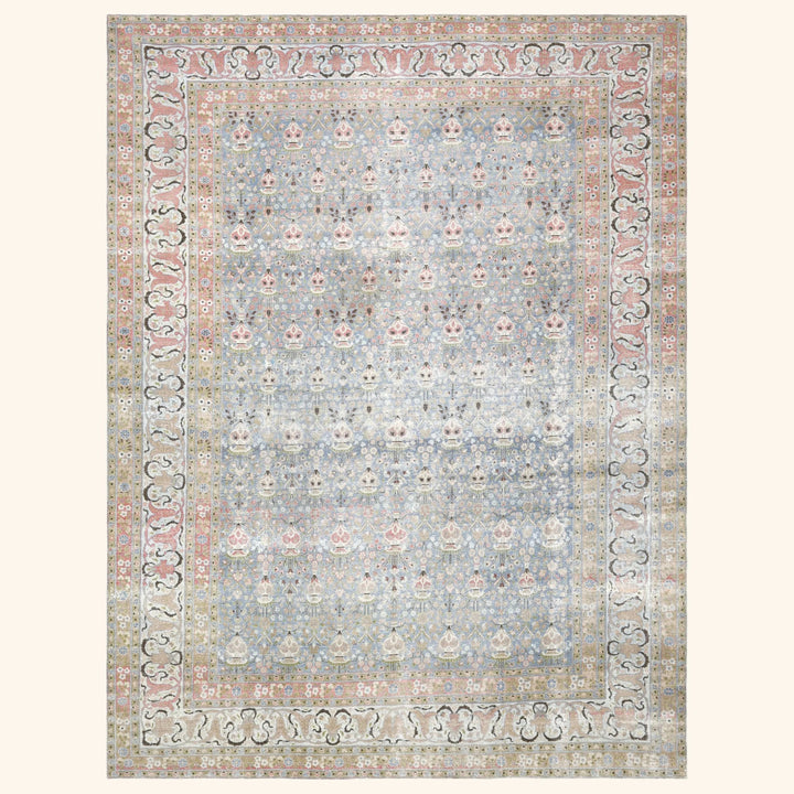 Blue Vintage Antique Traditional Tabriz Wool Rug - 9'6" x 12'5"