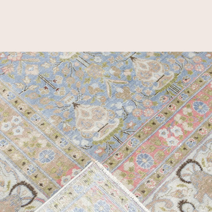 Blue Vintage Antique Traditional Tabriz Wool Rug - 9'6" x 12'5"