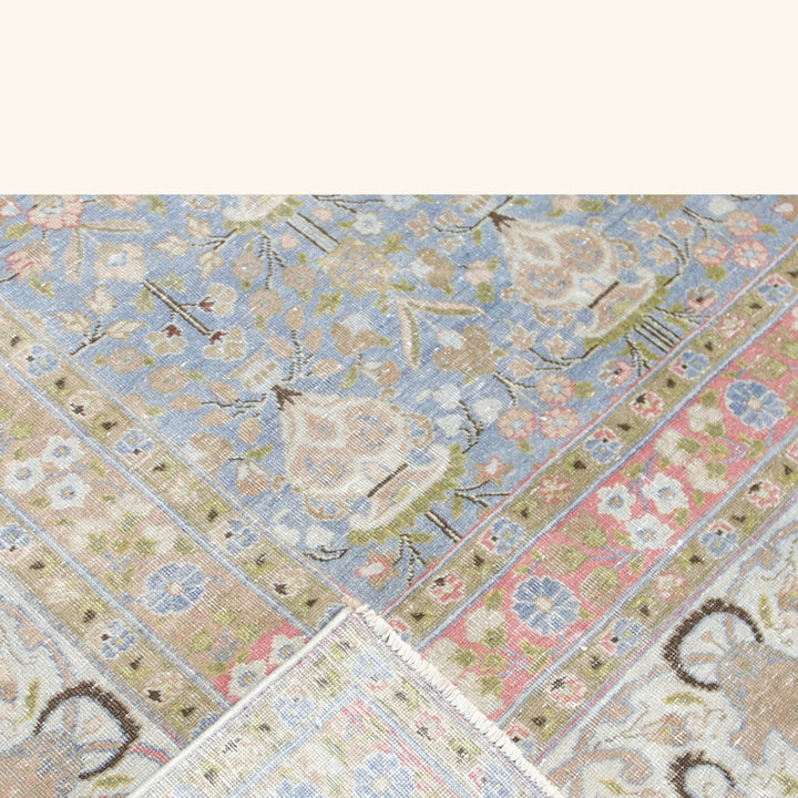 Blue Vintage Antique Traditional Tabriz Wool Rug - 9'6" x 12'5"