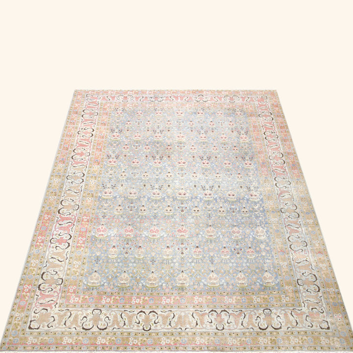 Blue Vintage Antique Traditional Tabriz Wool Rug - 9'6" x 12'5"