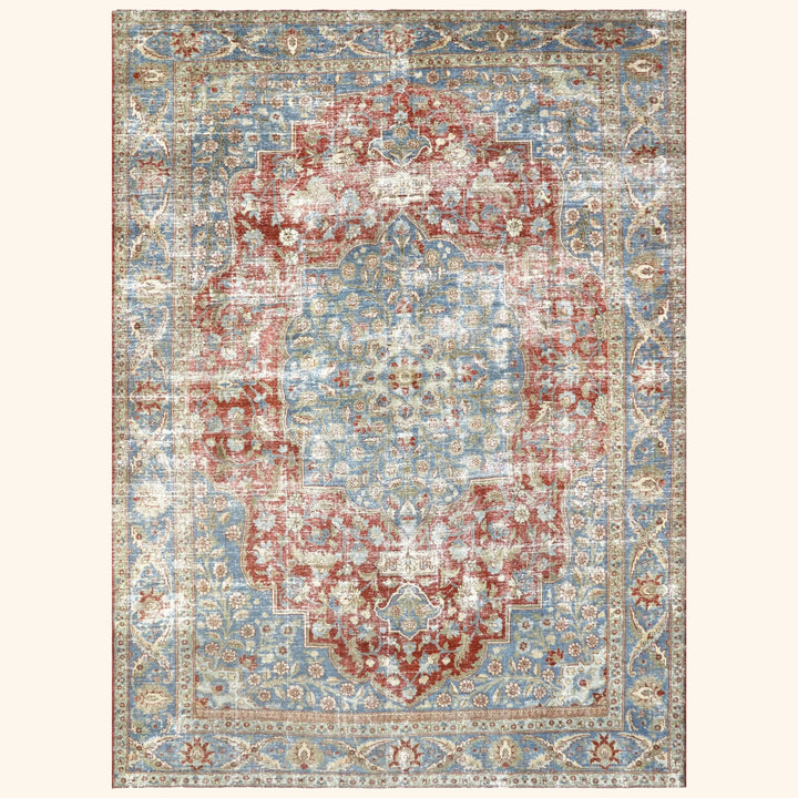 Red Vintage Antique Traditional Tabriz Wool Rug - 8'9" x 11'11"