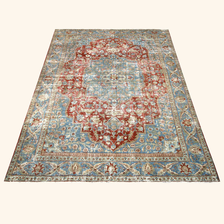 Red Vintage Antique Traditional Tabriz Wool Rug - 8'9" x 11'11"
