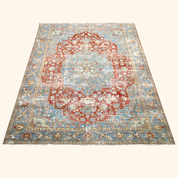 Red Vintage Antique Traditional Tabriz Wool Rug - 8'9" x 11'11"