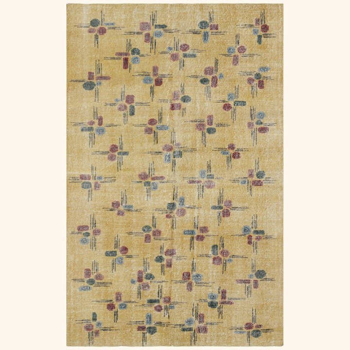 Yellow Vintage Antique Traditional Deco Wool Rug - 4'11" x 7'10"