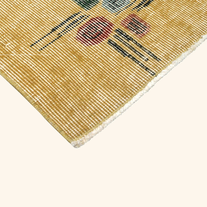 Yellow Vintage Antique Traditional Deco Wool Rug - 4'11" x 7'10"