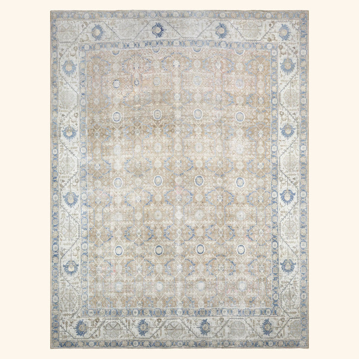 Light Blue Vintage Antique Traditional Tabriz Wool Rug - 11'3" x 14'8"