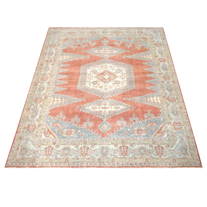 Red Blue Vintage Antique Traditional Tabriz Wool Rug - 10'1" x 13'4"