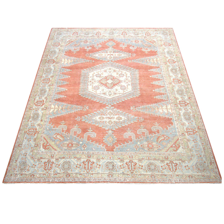 Red Blue Vintage Antique Traditional Tabriz Wool Rug - 10'1" x 13'4"