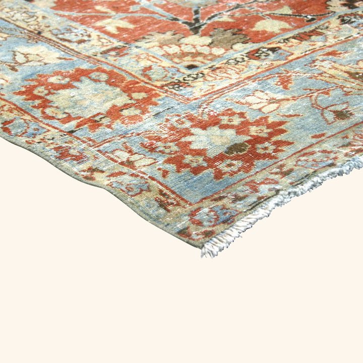 Red Blue Vintage Antique Traditional Tabriz Wool Rug - 8'8" x 12'3"