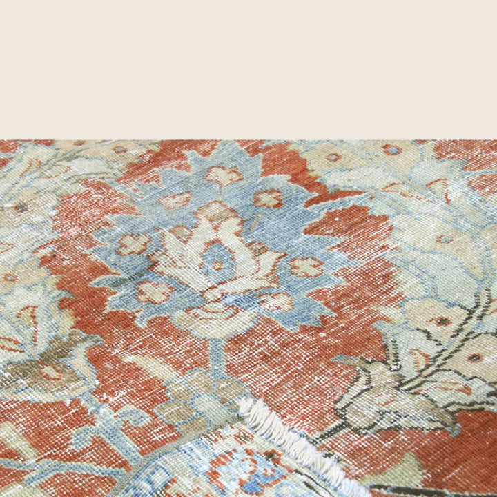 Red Blue Vintage Antique Traditional Tabriz Wool Rug - 8'8" x 12'3"