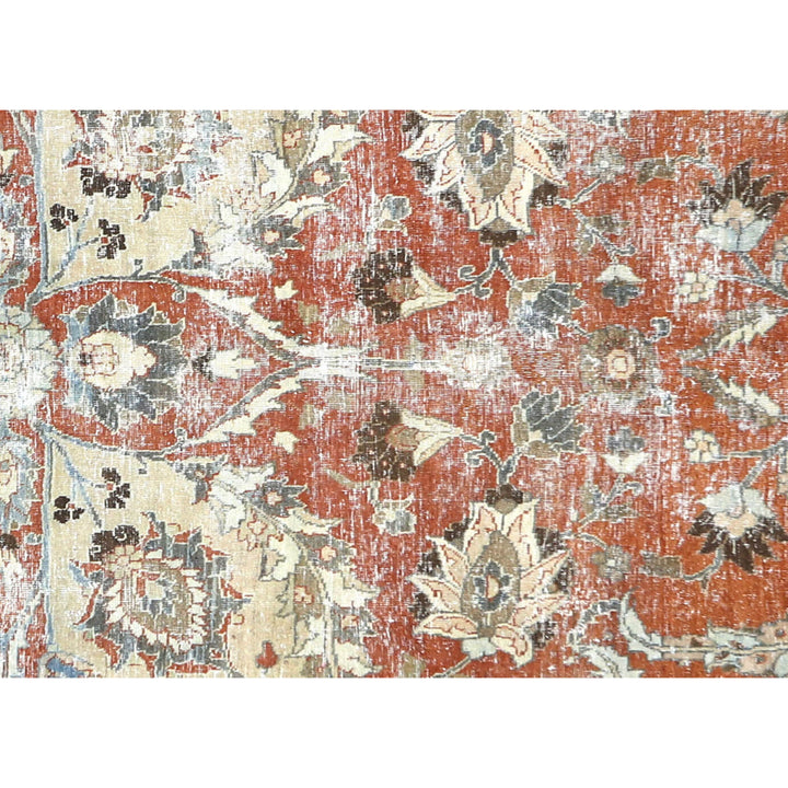 Red Blue Vintage Antique Traditional Tabriz Wool Rug - 8'8" x 12'3"