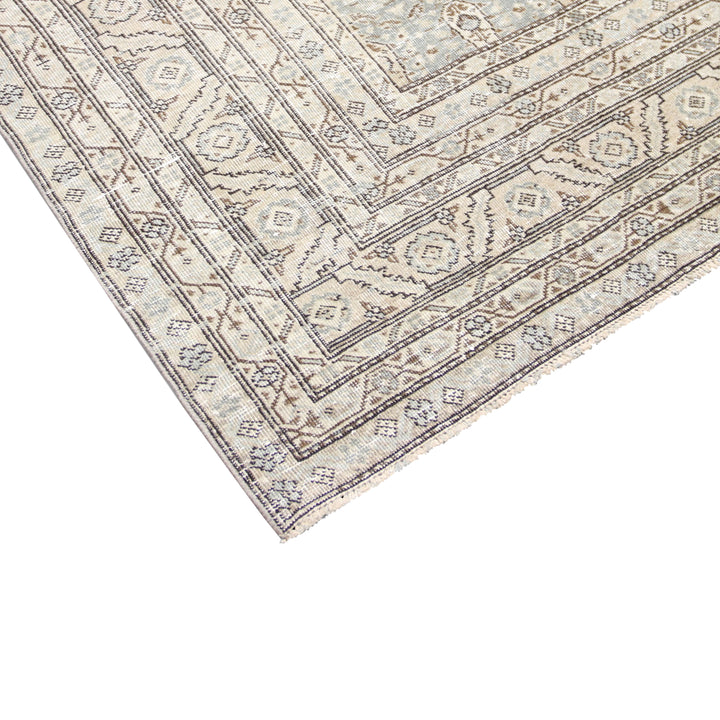 Blue Vintage Antique Traditional Tabriz Wool Rug - 7'3" x 11'