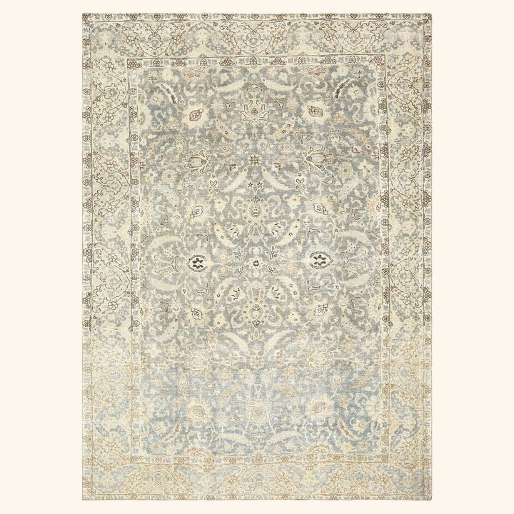 Blue Vintage Antique Traditional Tabriz Wool Rug - 7' x 9'9"