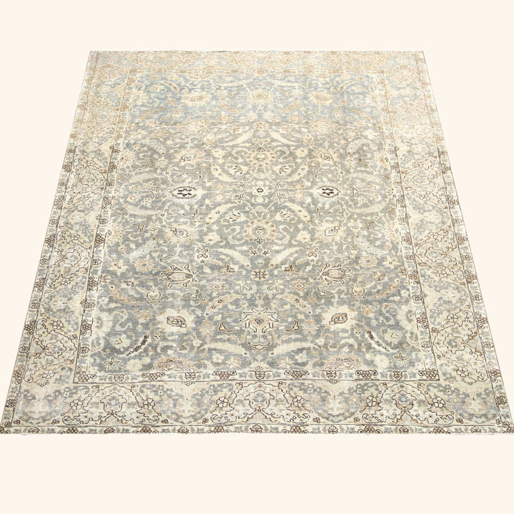 Blue Vintage Antique Traditional Tabriz Wool Rug - 7' x 9'9"