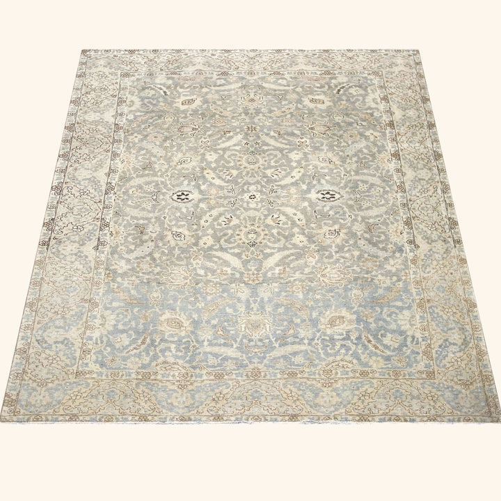 Blue Vintage Antique Traditional Tabriz Wool Rug - 7' x 9'9"