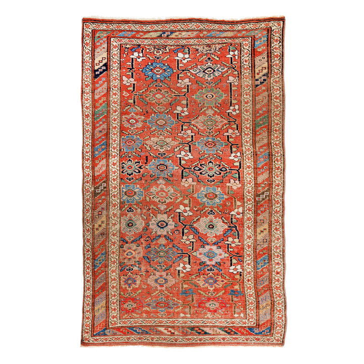 Red Vintage Antique Traditional Bidjar Wool Rug - 4'1" x 6'11"