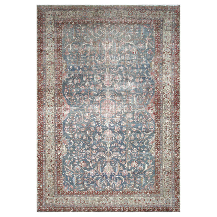 Light Blue Vintage Antique Traditional Baktiari Wool Rug - 12'3" x 17'11"