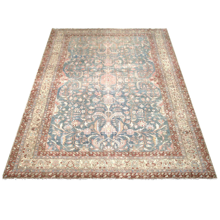 Light Blue Vintage Antique Traditional Baktiari Wool Rug - 12'3" x 17'11"