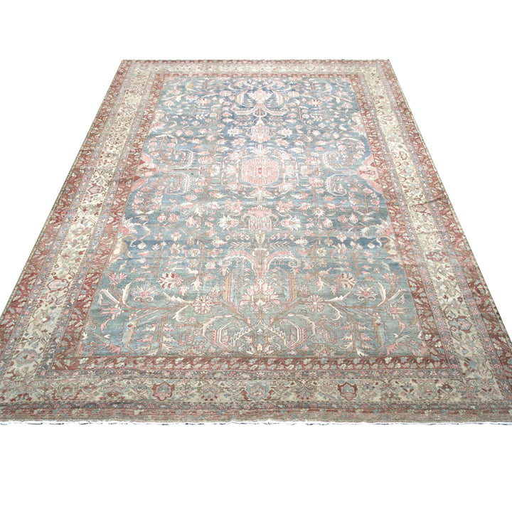 Light Blue Vintage Antique Traditional Baktiari Wool Rug - 12'3" x 17'11"