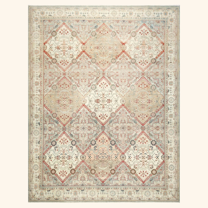Green Vintage Antique Traditional Oushak Wool Rug - 12'2" x 15'10"
