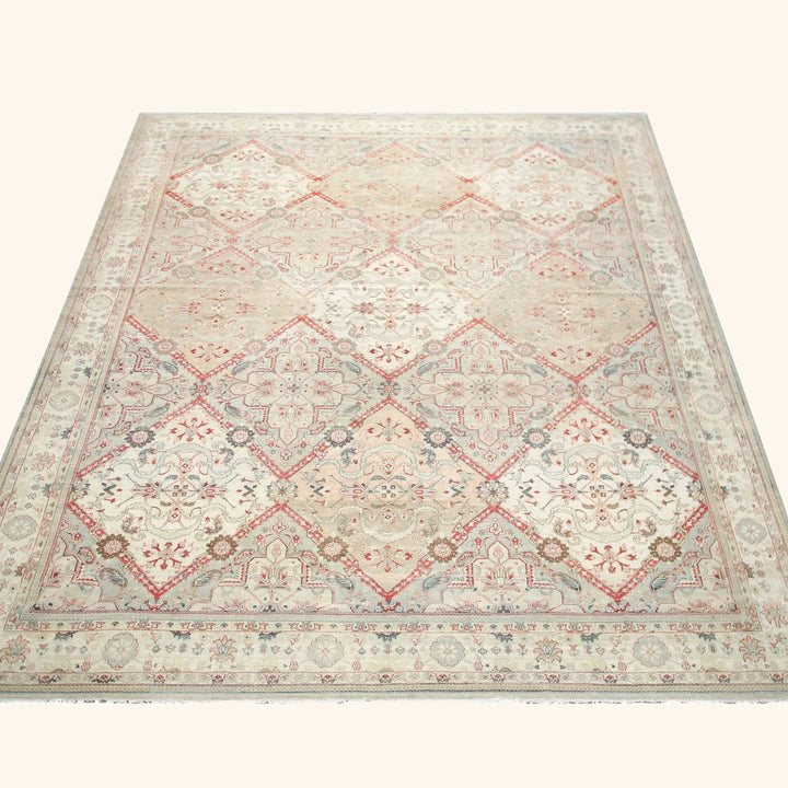 Green Vintage Antique Traditional Oushak Wool Rug - 12'2" x 15'10"