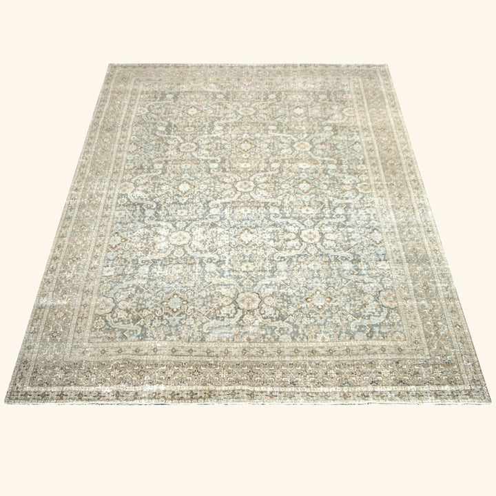 Blue Vintage Antique Traditional Tabriz Wool Rug - 9' x 12'9"