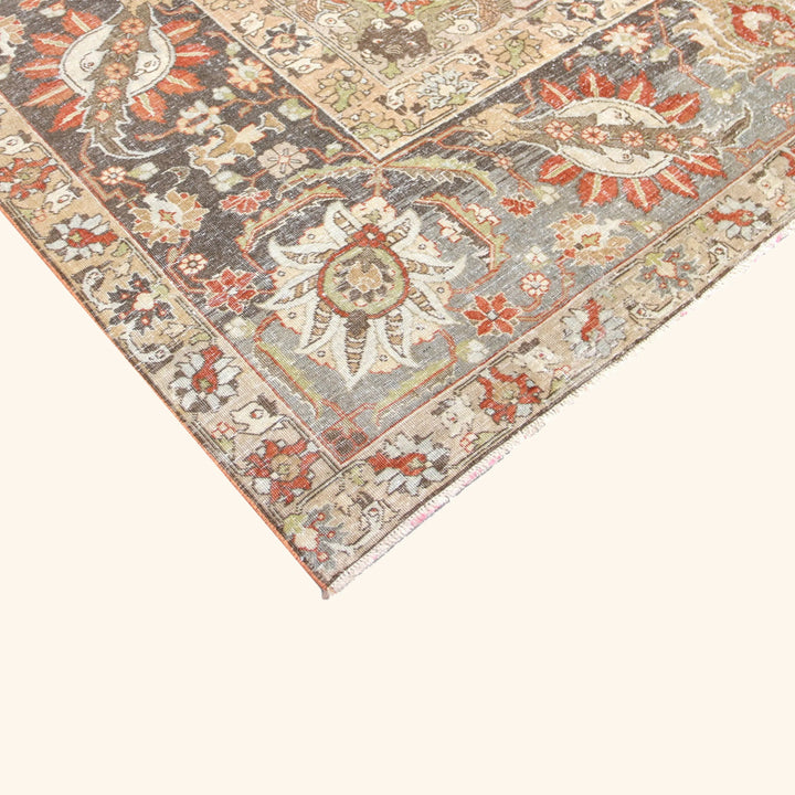 Taupe Vintage Antique Traditional Tabriz Wool Rug - 11'9" x 15'1"