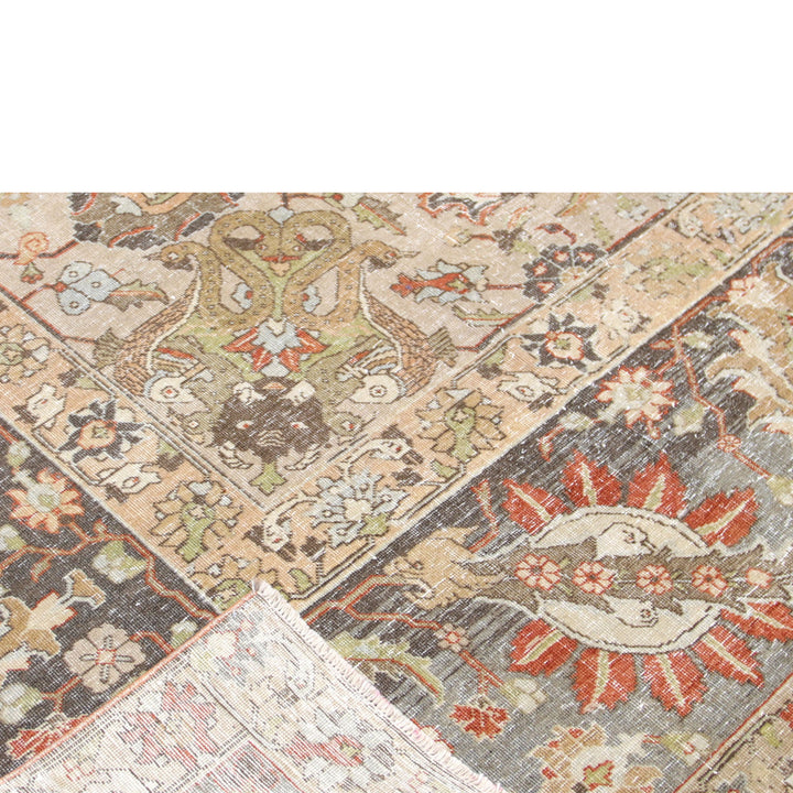 Taupe Vintage Antique Traditional Tabriz Wool Rug - 11'9" x 15'1"