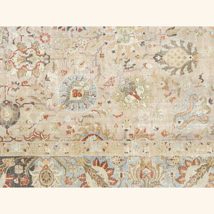 Taupe Vintage Antique Traditional Tabriz Wool Rug - 11'9" x 15'1"