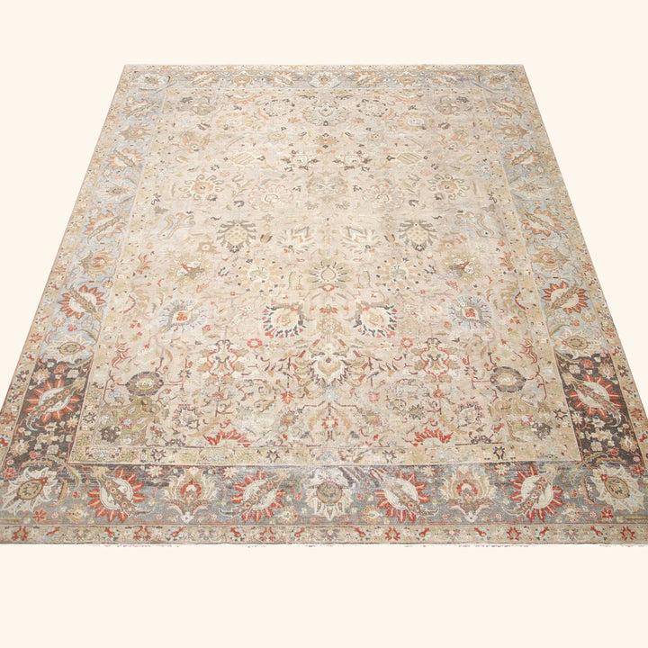 Taupe Vintage Antique Traditional Tabriz Wool Rug - 11'9" x 15'1"